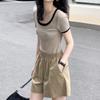 Women's Summer Temperament Short New High-waist Contrasting U-neck Versatile Short-sleeved Top