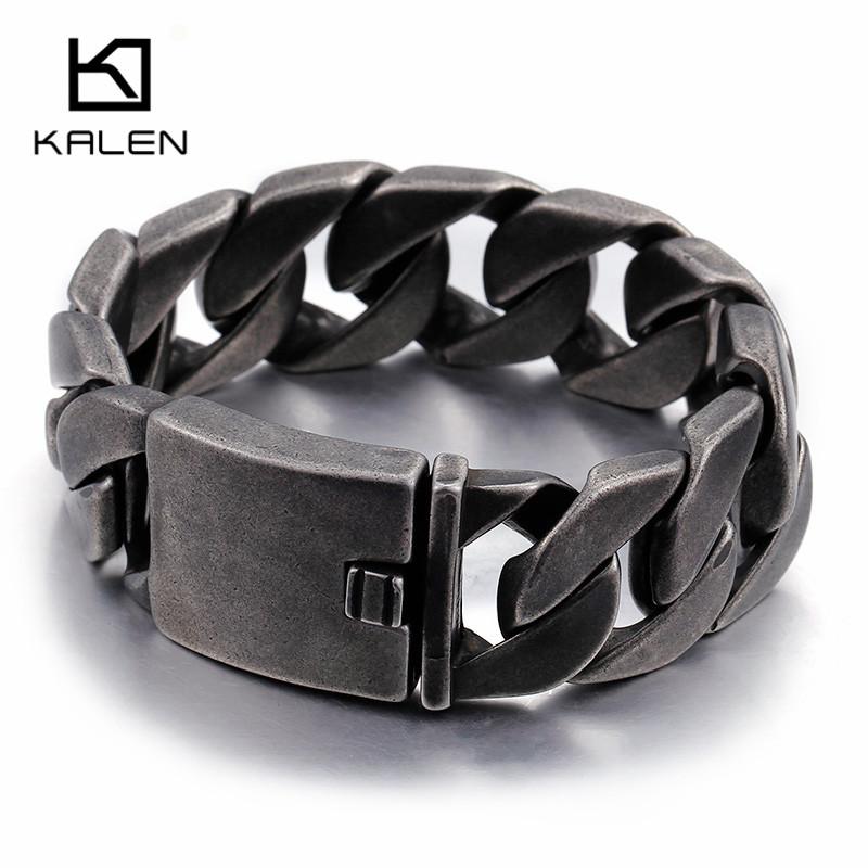 Kalen Matte Bike Chain Bracelets Men 25mm Width Chunky Heavy Stainless Steel Brushed Link Chain Bracelet Male Jewelry