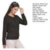 Women Tops Round Neck Zipper Half Placket Long Sleeve Pullover Tops Solid Color Shiny Sequins Loose Fit Blouse