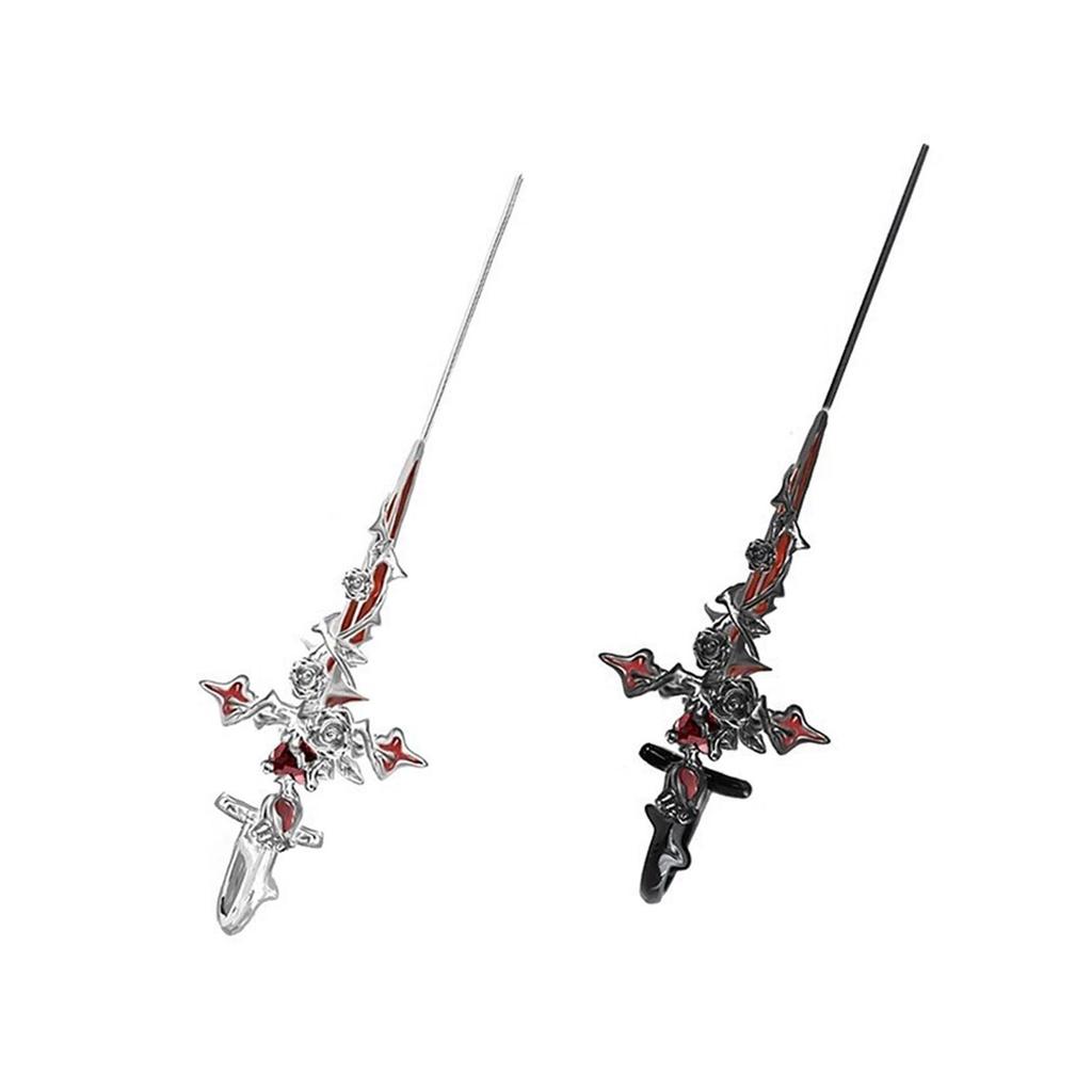 Unique Thorn Cross Designs Studs Earrings with Rose Detailing Alloy Texture Women Jewelry Party Present for Stylish Lady