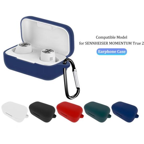 Earphone Case Dust-proof Bluetooth-compatible Earbuds Soft Silicone Cover with Carabiner for SENNHEISER MOMENTUM True 2