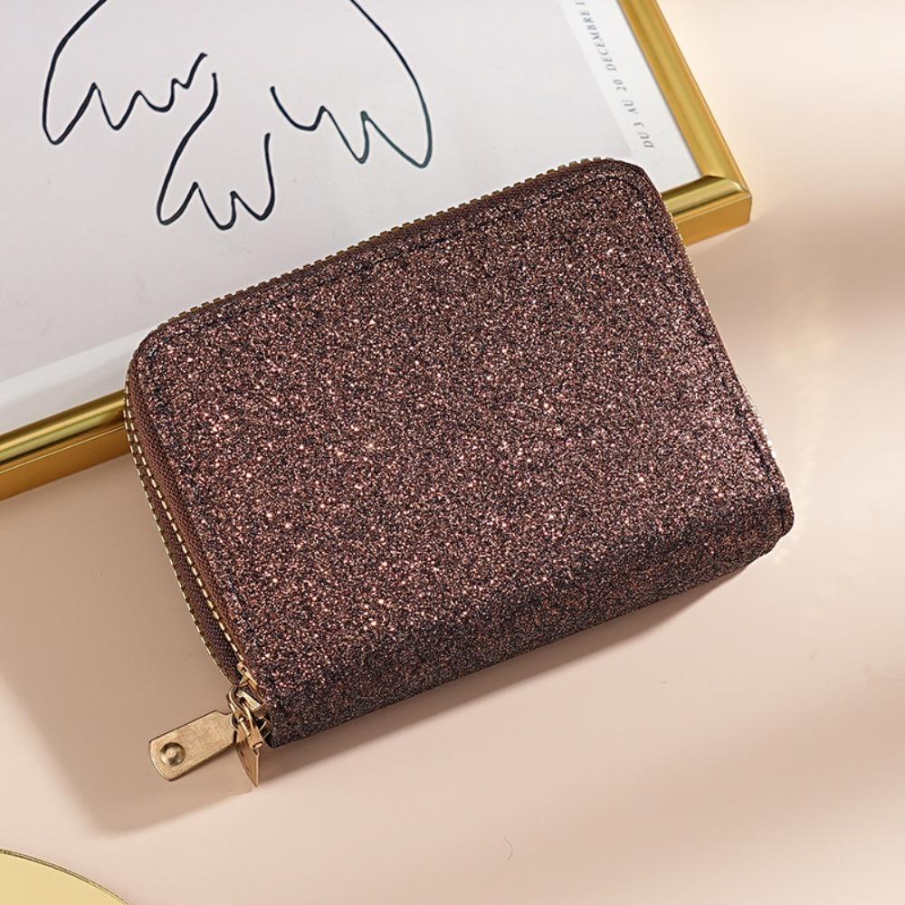 Portable Mini Size PU Wallet Starry Shiny Double Zipper Organ Card Bag Solid Color Multi-card Slot Coin Purse for Women