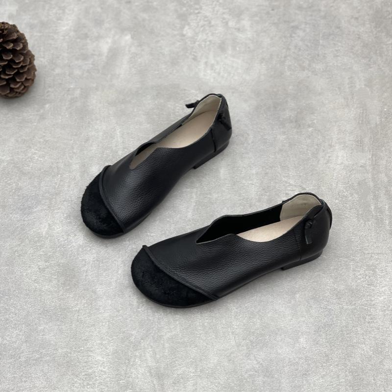 Johnature Retro pravá kůže Ženy Měkká podešev Ploché Boty Ruční výroba Ležérní Mělké nazouvací mokasíny s kulatou špičkou