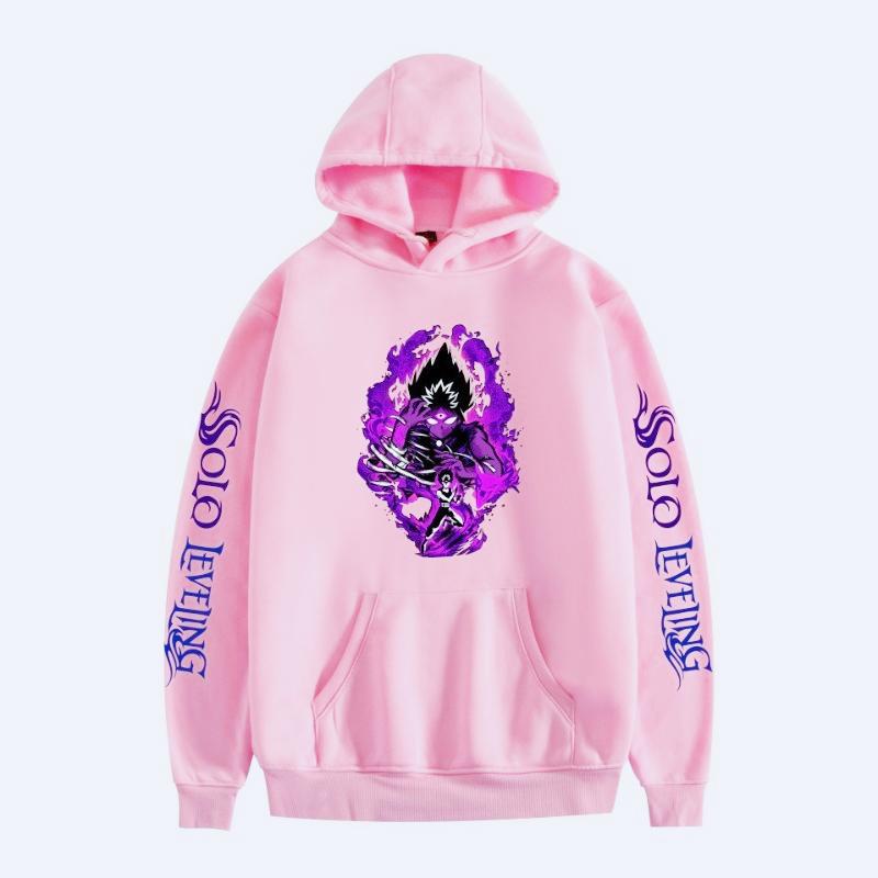 Harajuku Anime Solo Leveling Sung Jin-Woo Printed Hooded Men Women Aesthetic Hoodies Plus Size Pullover Harajuku Male Sweatshirt