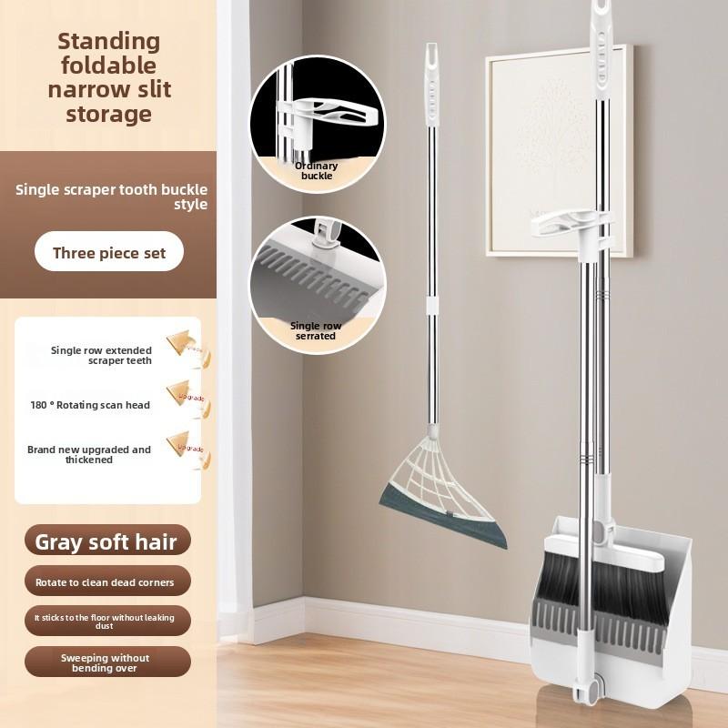 Plastic Cleaning Broom And Dustpan Set With Durable Nonstick Head For Household And Commercial