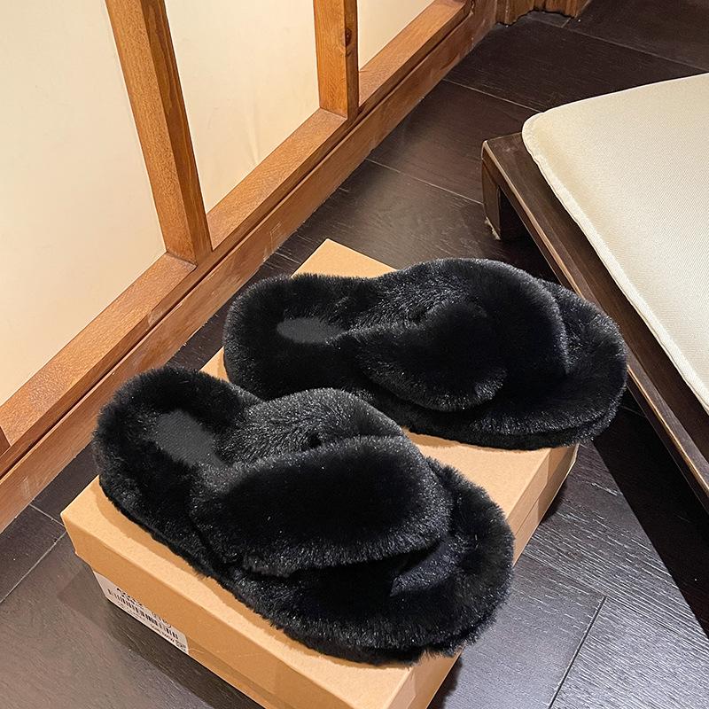 Premium Thick-soled Fluffy Slippers Women Spring and Summer Wear Fashion Internet Celebrity Fluffy Slippers Heightening Cotton Slippers Autu