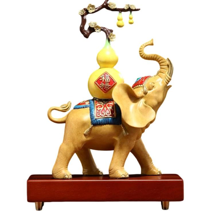 Aris & Juno Copper Elephant Statue Set with Gourd & Vase, Good Fortune & Prosperity Figurines for Home Decor, Office Desk Ornament, Housewarming Gift Elephant Carrying Gourd