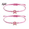 Health Care Theme Gifts 2 Pcs Breast Cancer Awareness Bracelets, Adjustable Braided String Soft Woven Rope Jewelry Bracelets with Ribbon Charm,
