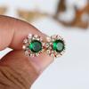Luxury Female White Green Round Zircon Stone Wedding Jewelry Vintage Gold Color Stud Earrings For Women
