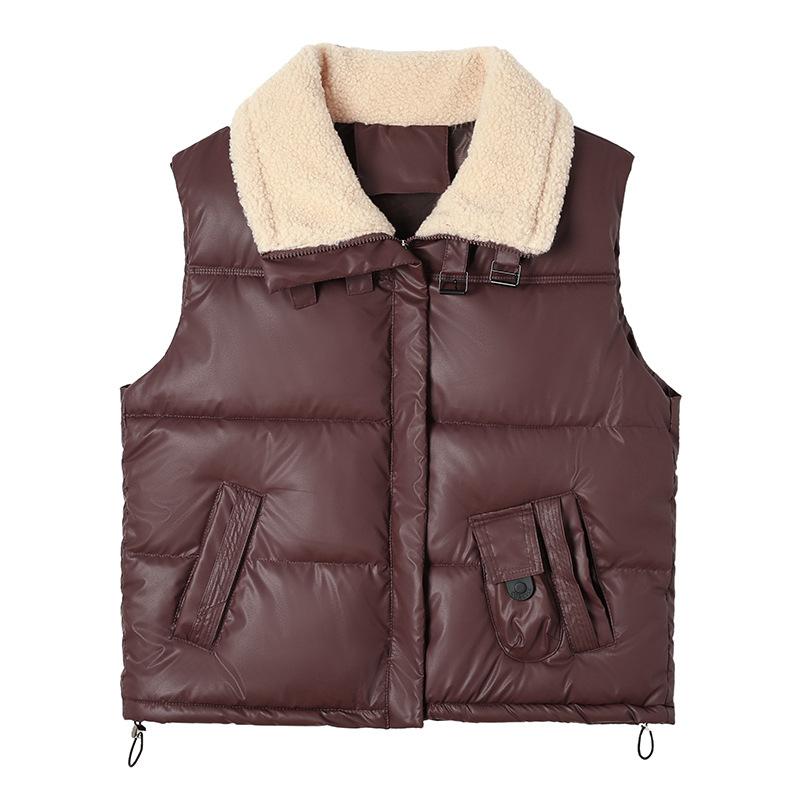 Lamb wool lapel splicing cotton vest autumn and winter new small sleeveless vest with vest jacket
