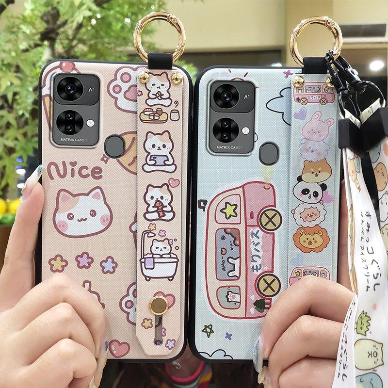 Wristband Waterproof Phone Case For Oukitel C33 Lanyard Cartoon Fashion Design Wrist Strap Anti-dust Ring Kickstand Cute