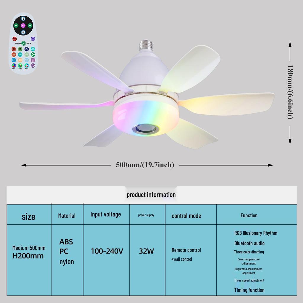 RGB LED Ceiling Fan Light - Modern Fan with Adjustable Lighting for Living Room or Bedroom