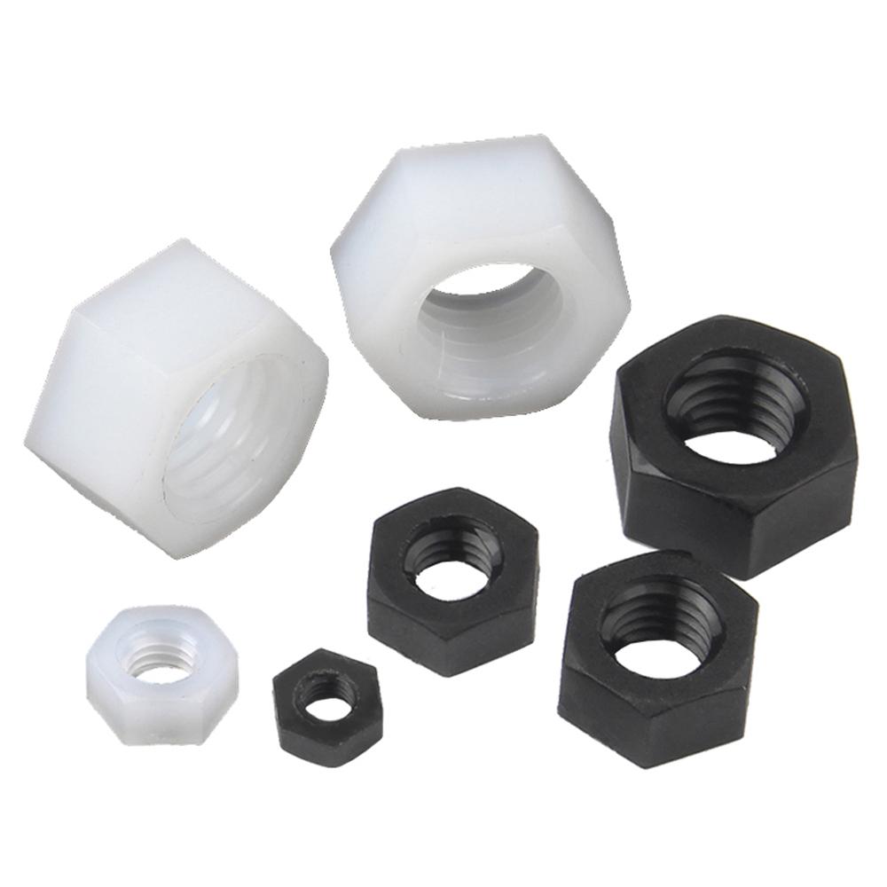 Black White Nylon Hex Nuts M2 M2.5 M3 M4 M5 M6 M8 M10 M12 Plastic Hexagon Nut Insulating Fastener for DIY Electronics 3D Printer