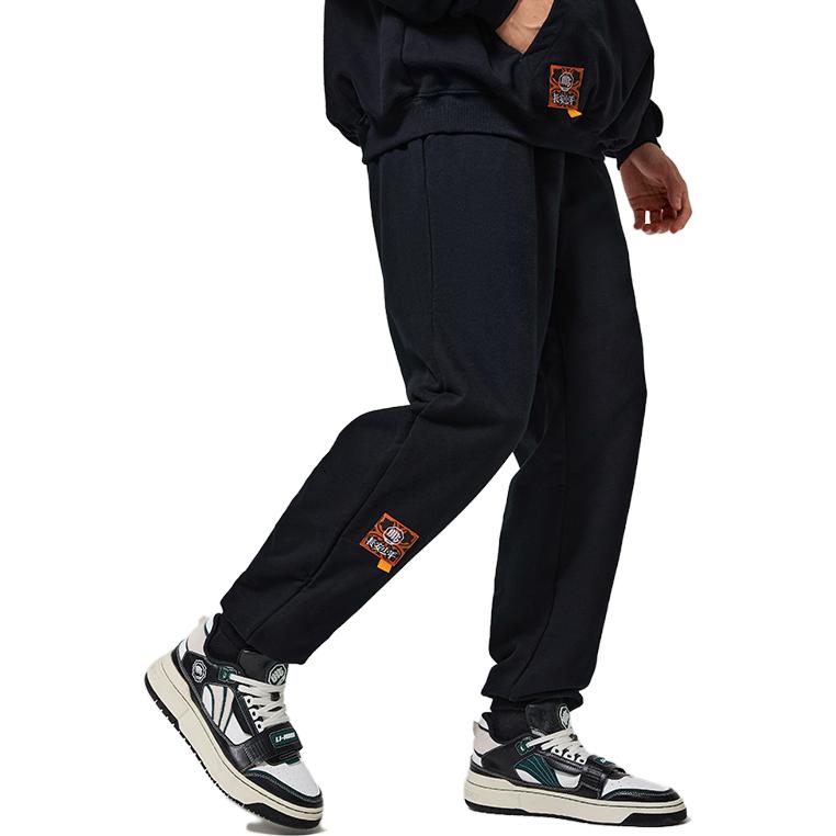 Li Ning Knitted Sweatpants Men's Black Moderate Cuffed Pants AKLSG33-2
