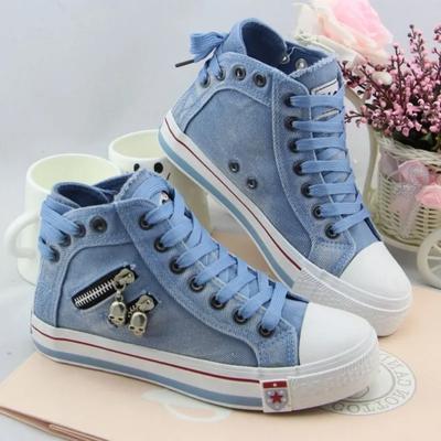 2024 Nuevos Zapatos de Mujer en Venta Tendencia Otoño Diseño Lona Denim Casual con Cordones Zapatos Vulcanizados Zapatos Deportivos para Caminar al Aire Libre