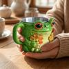 Resin Frog-Shaped Coffee Cup Anti Slip Cartoon Water Cup Safe Frog Floral Pattern Mug  Juice