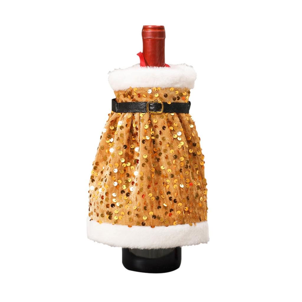 Santa Coat Wine Bottle Cover Set- Sequin Christmas Decor, Sparkling Wine Bottle Dress Decorations, Holiday Table Decor, Present Bag Party Decor For