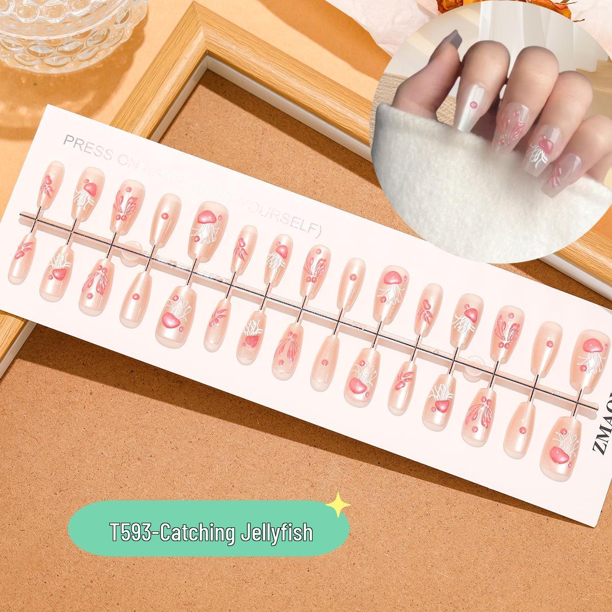 

Набор 3D-дизайна ногтей «Ловля медуз» «Кошачий глаз» с блестками - 30 накладных эпоксидных патчей для ногтей ручной работы S/S/M Complete Set