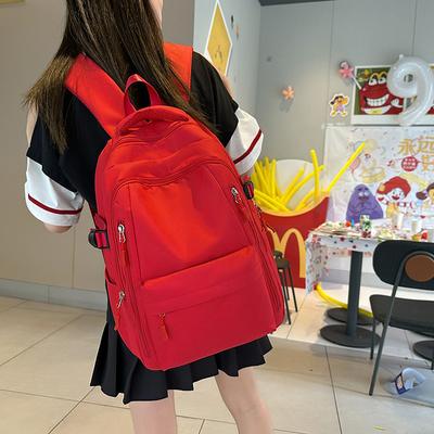 Solid Color Casual Backpack for Women Versatile Fashion Junior High School Students Schoolbag Large Capacity Travel Backpack