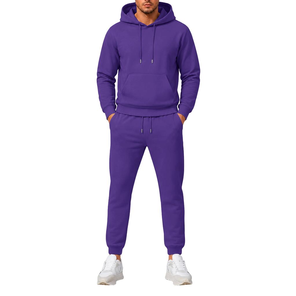 Men's Hooded Sweatshirt and Sweatpants Set Versatile Casual Athletic Outfit