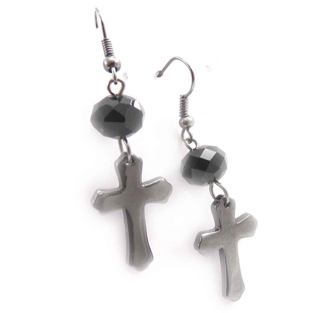 Les Trésors De Lily [J8128] - Black Gray 'Cross' Designer Earrings