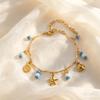 Stainless Steel Sea Shell Conch Starfish Turquoise Imitation Pearl Pendant Bracelets, Gold Plated Wave Chain Bracelet Jewelry