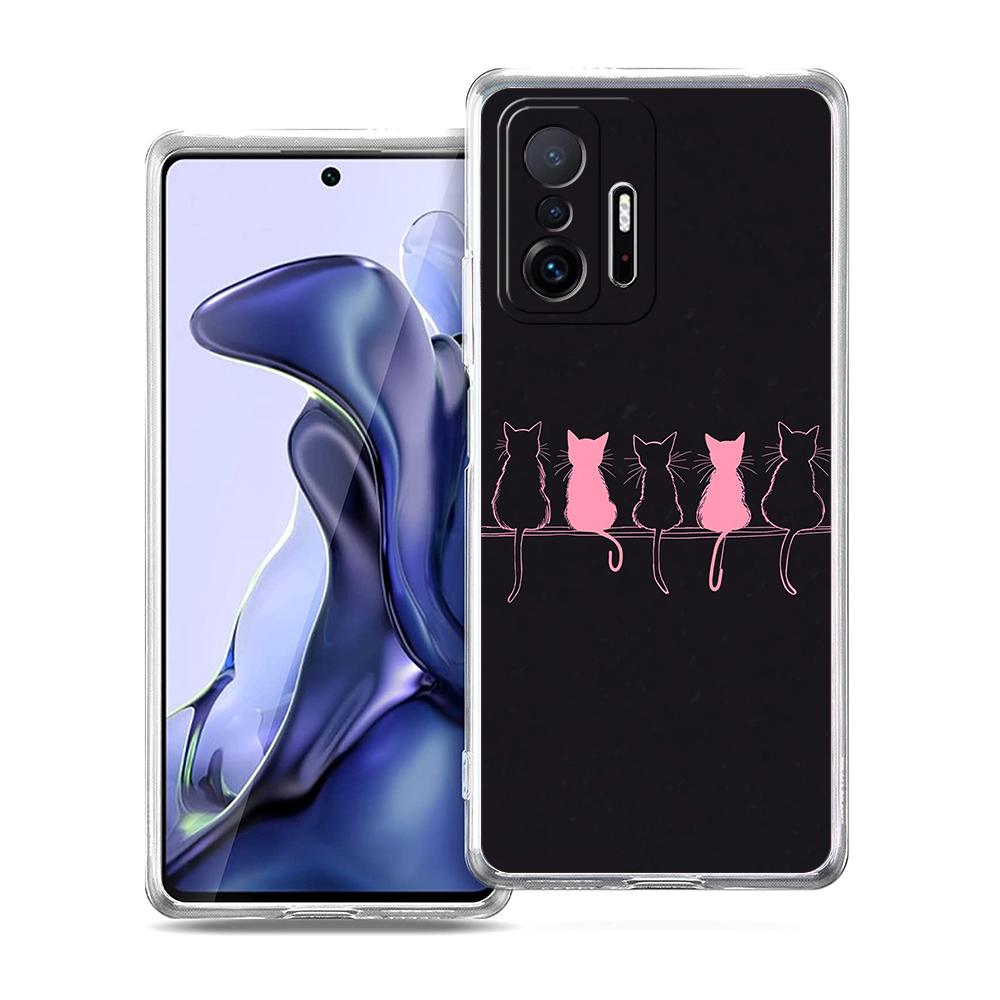 Transparent Phone Case for Xiaomi Mi 14 13 12 11 Ultra 13T 12T 11T Poco X3 NFC F3 F6 Pro Lite 5G Soft TPU Cute Line Cat Pattern