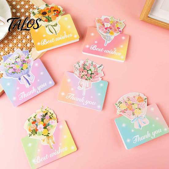 Decorative Floral Greeting Cards 10Pcs 3D Flower Thank You Card, Bouquet Best Wishes Note Appreciation Gifts for Anniversary, Mother's Day, Teachers'