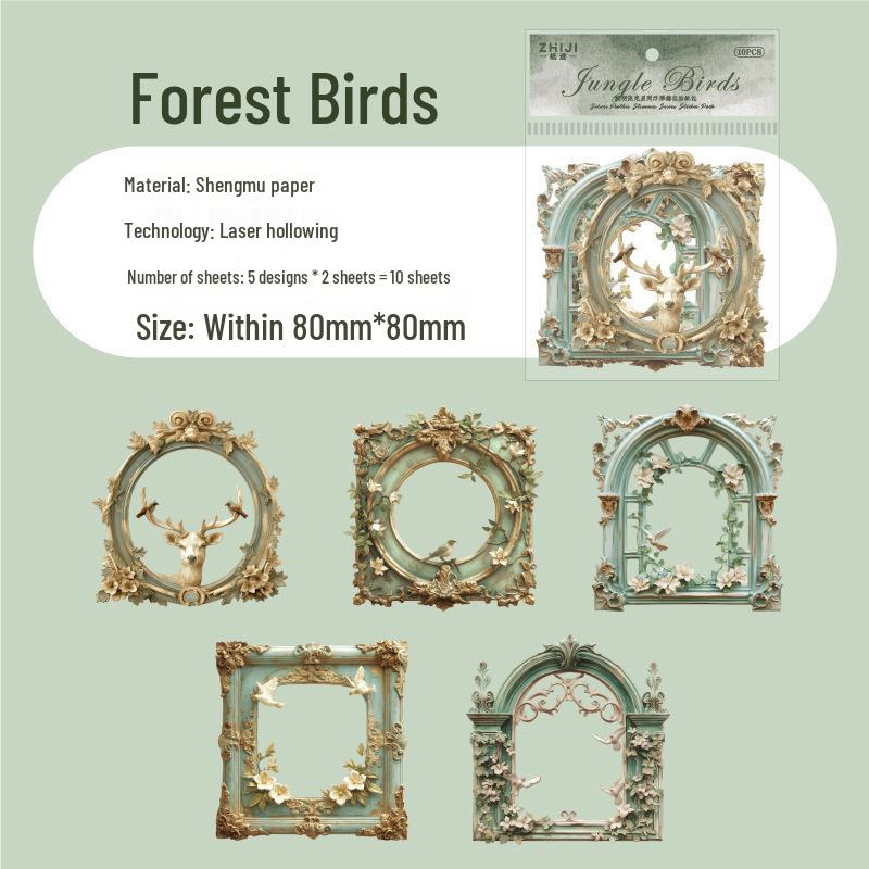 Silver Feather Embossed Stickers - European Style Door & Window Scenery, 10 Sheets