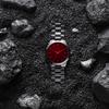 BUREI Analog Quartz Simple and Large Black Popular and Stylish for Business and Red Mineral Glass Men's Watch, Stylish, Waterproof, Dial, Dial,
