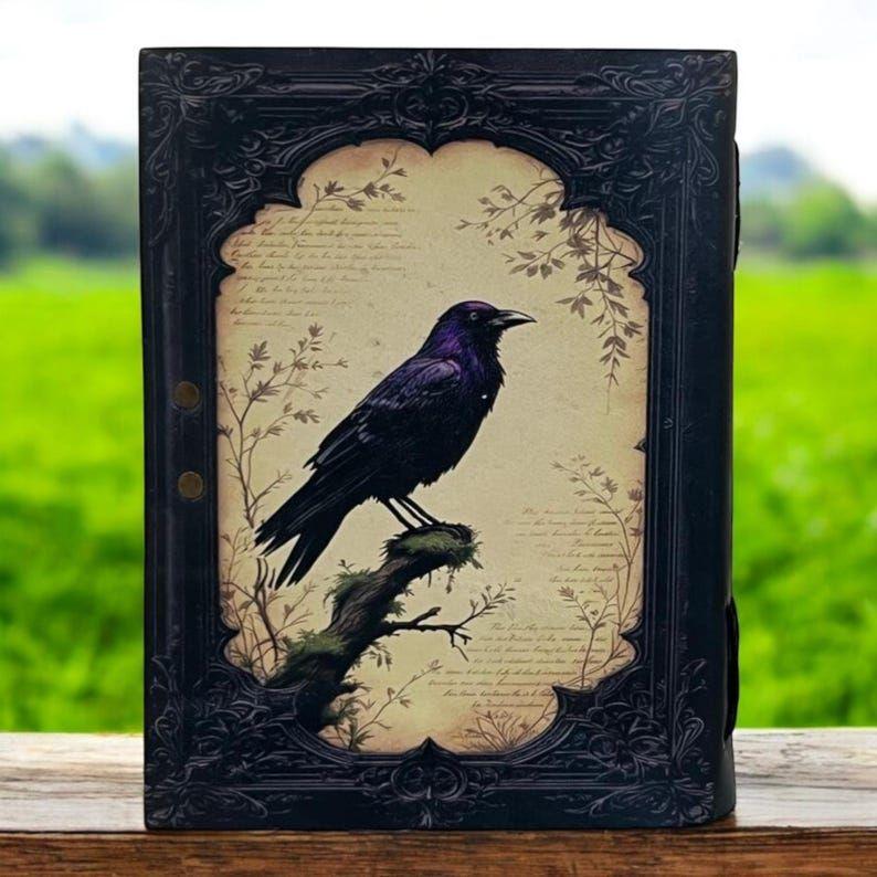 Leather Journal Gothic Notebook The Raven Grimoire Print - Vintage Handamde Journal Book of Shadows Witchcrafts Journal Gifts for Men