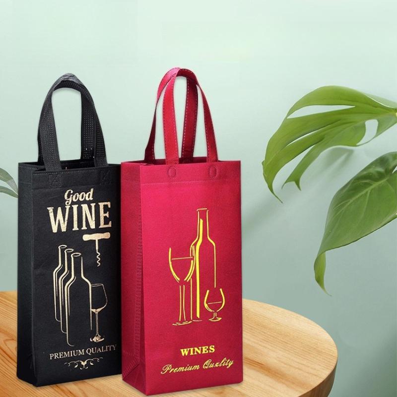 10pcs Wine Bag Party Handheld Single Double Packaging Bag Non-woven Fabric Stamp Alcoholic Beverages Gift Bags