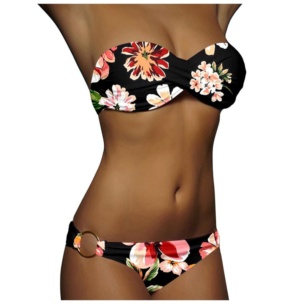 2024 European and American Women's Sexy Split Swimsuit with Hard Cup and Double Ring Bikini