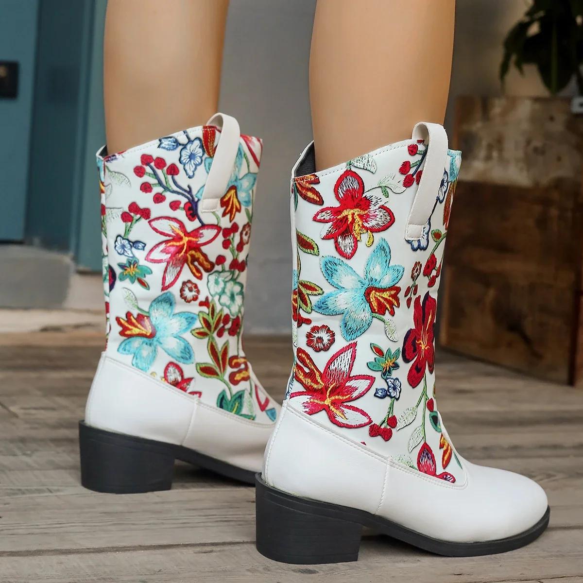 Женские сапоги до середины голени с цветочным принтом — фото 6