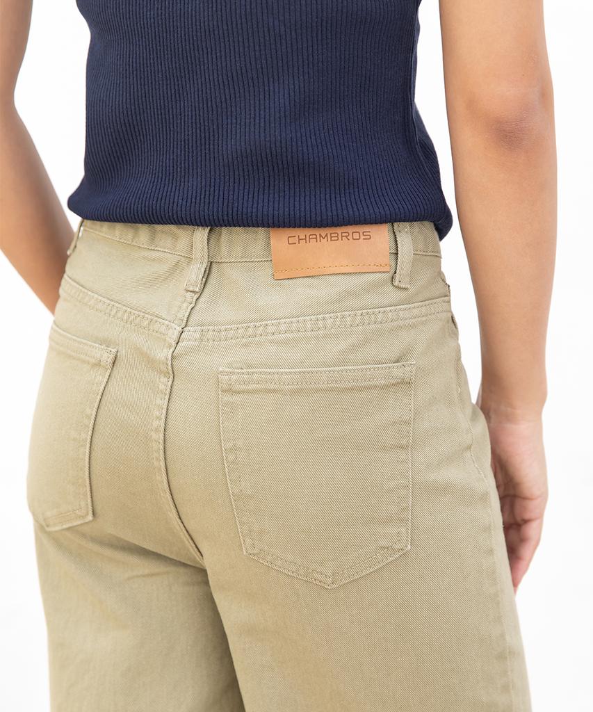 CHAMBROS Women'S Semi-Wide Washed Denim Pants [Cotton Light Khaki]