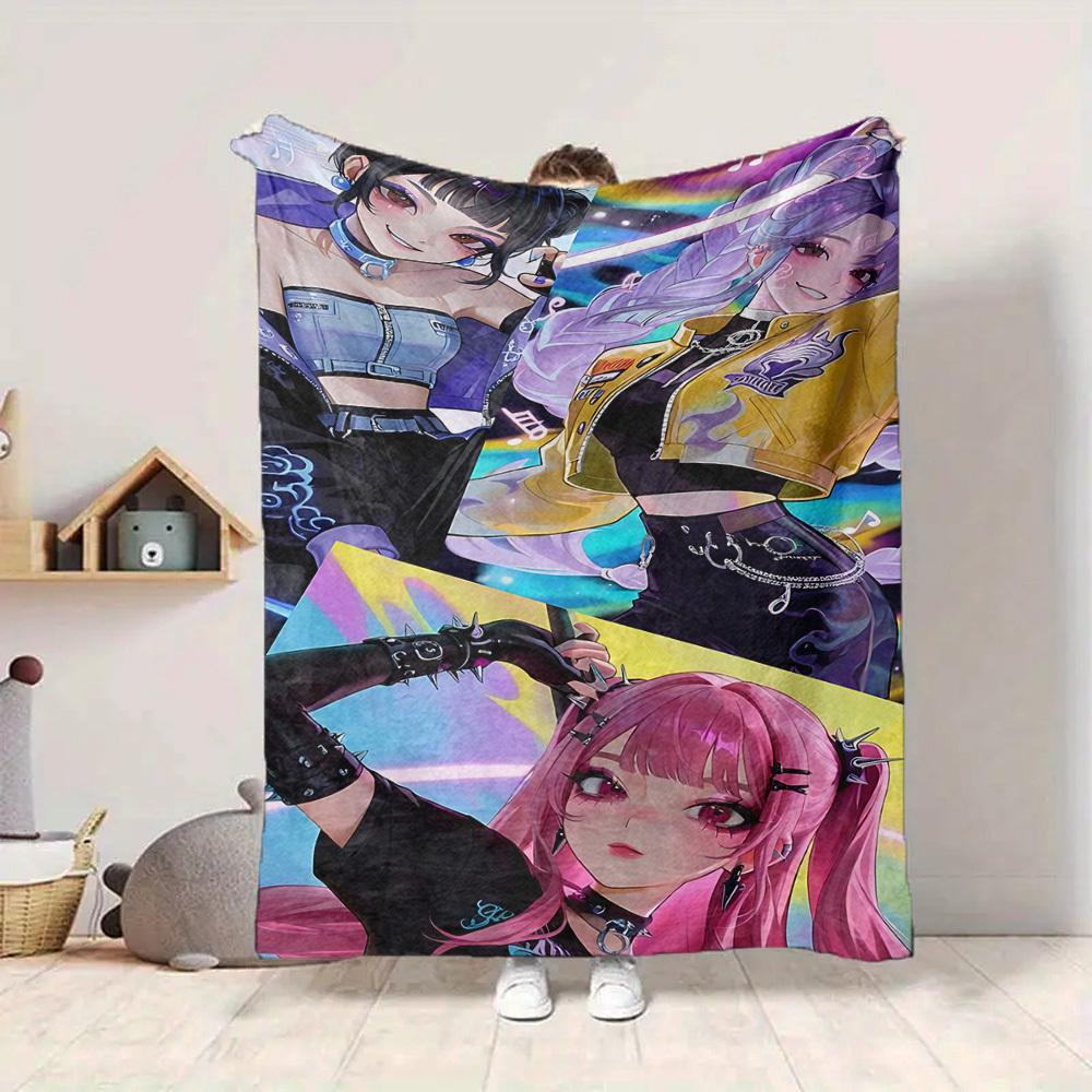 1pc KPop Flannel Throw Blanket HD Printed Lightweight Soft Warm All Season Blanket for Sofa, Bed, Travel, Camping Machine Washable