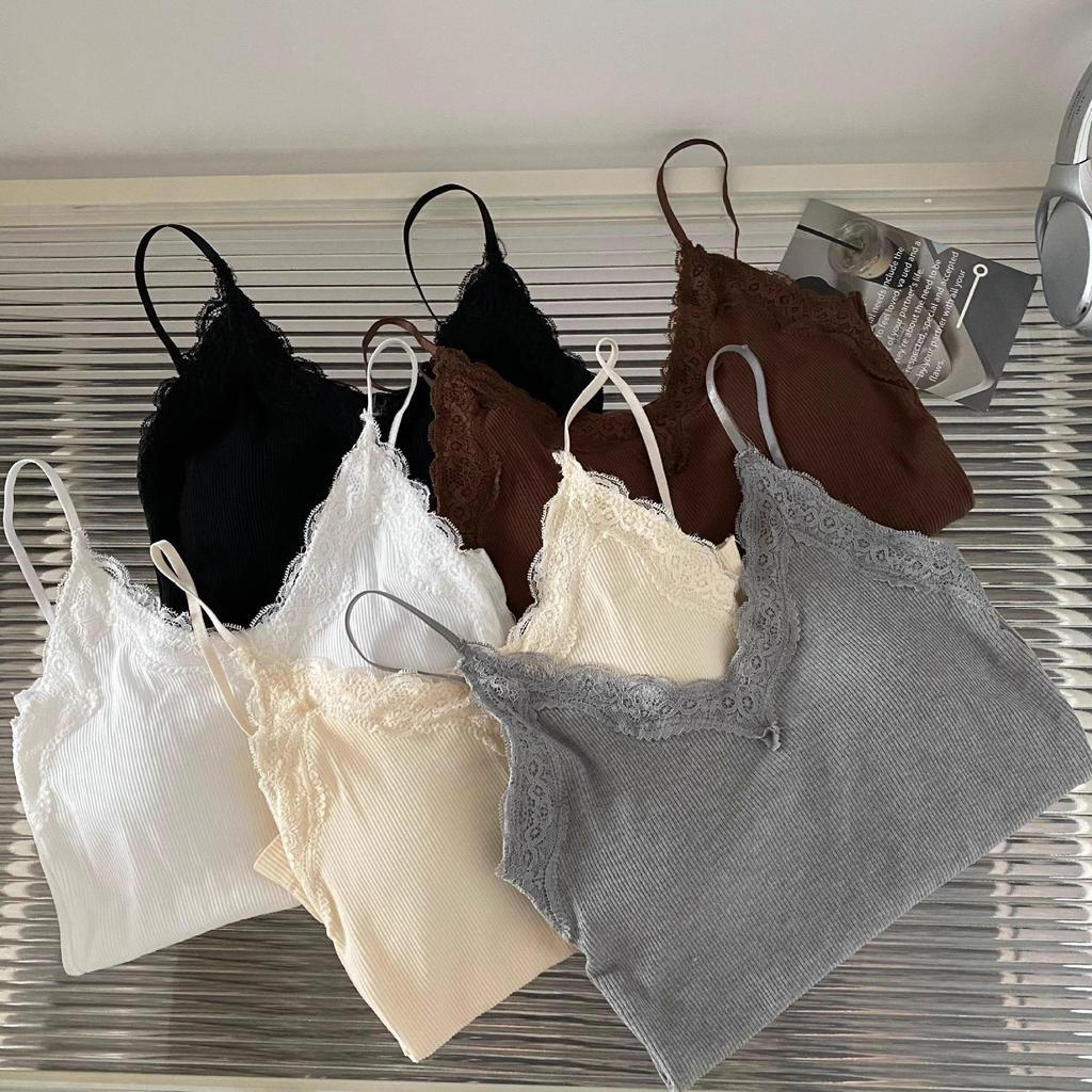 Women's V-Neck Camisole with Lace and Chest Pad – Summer 2024 Style