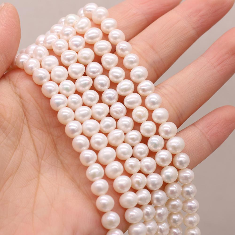 1String, White Near Round Pearl 6.5-7mm, Fashion Women Natural Freshwater Pearl Beads for Jewelry Making DIY Crafts, Luxury Bulk Gifts 36cm