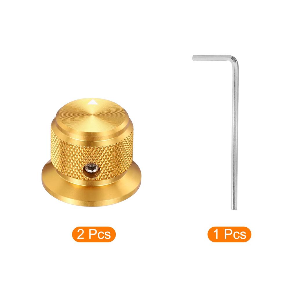 Uxcell Aluminium-Potentiometer-Set von 4 mm Innendurchmesser Universelle Regelknöpfe für Gitarre und 25 mm Außendurchmesser Goldfarbene Knöpfe, 2 Stück, Durchmesser, Lautstärke/Ton Bass,