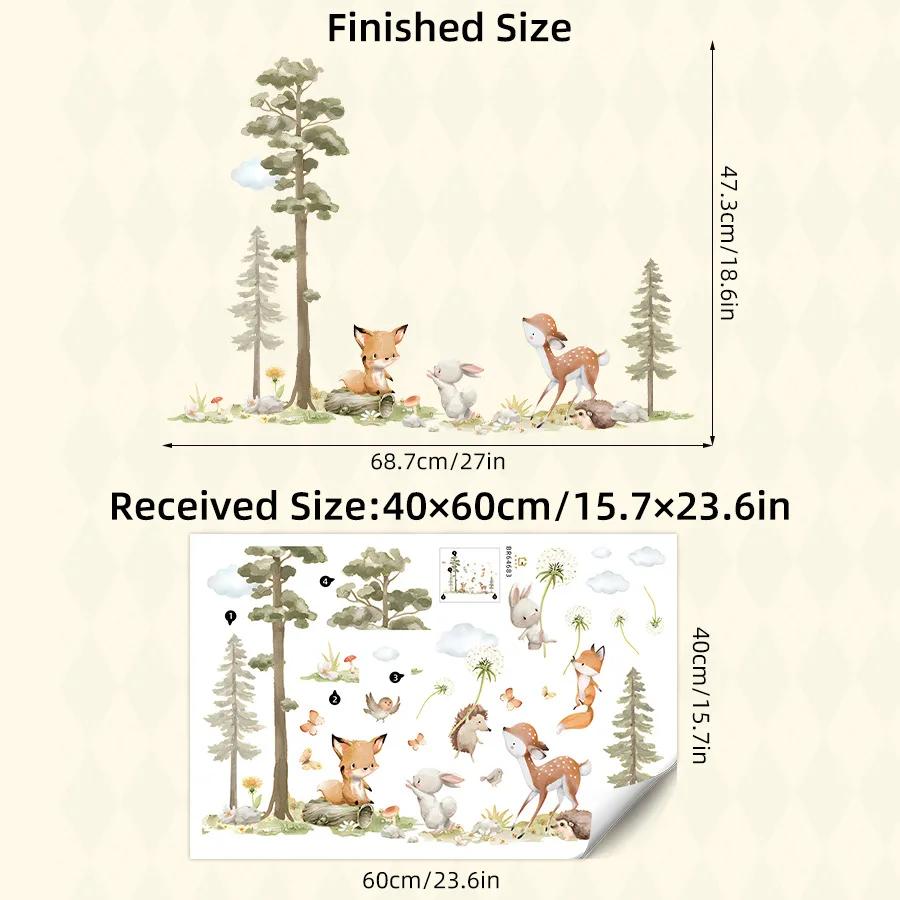 Cartoon Forest Big Tree Animals Wall Stickers Hedgehog Dandelion Decals for Children's Room Baby Bedroom Home Wall Decoration