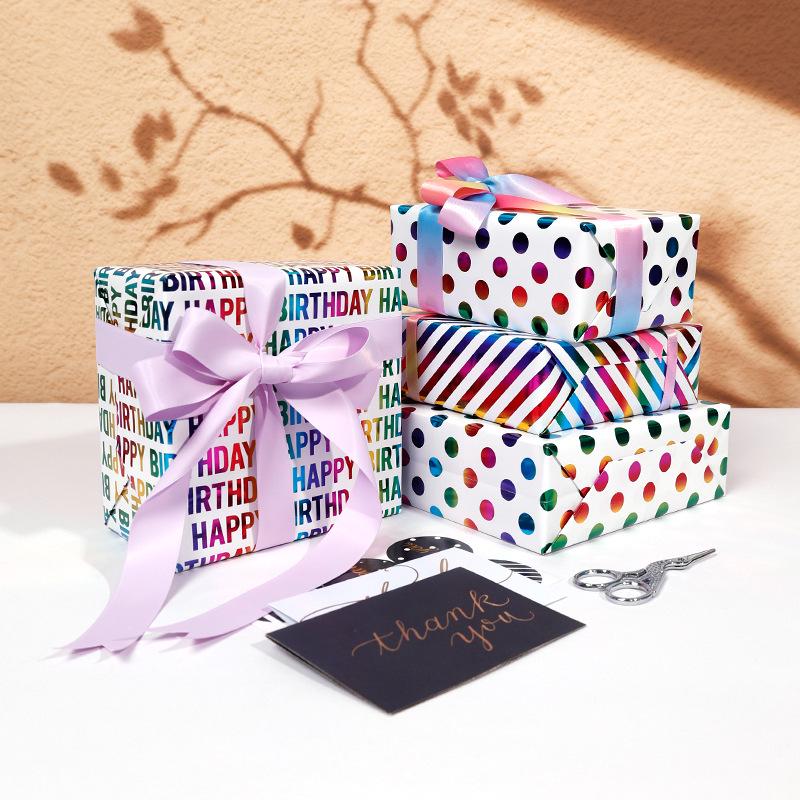 Rainbow Dots & Hearts Birthday Gift Wrapping Paper Set