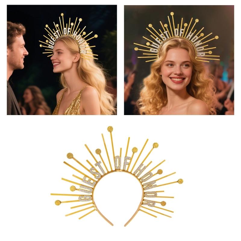 Guest of Honors Crownpiece Headbands NonSlip Hairhoop with Spiked For Dancing Event Wedding Ceremony Dressingup Headwear