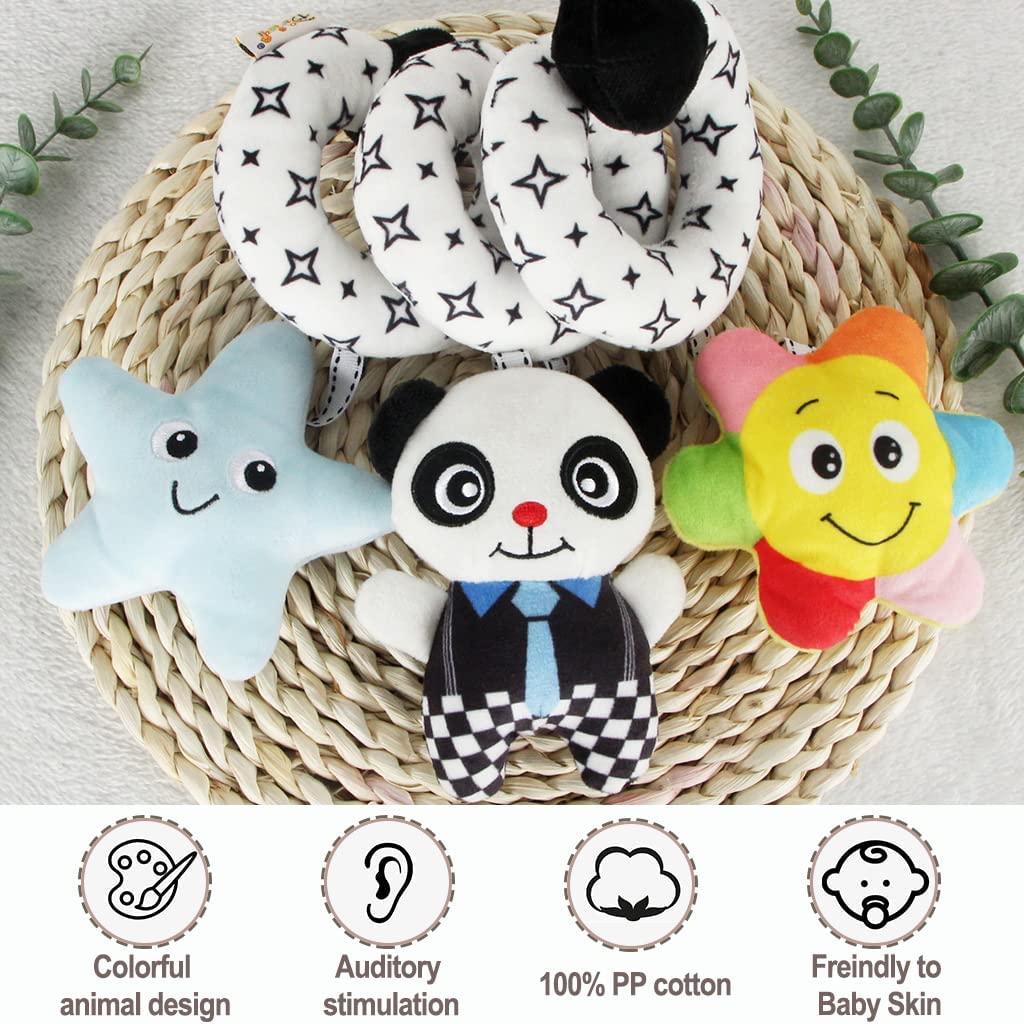 Car Seat Spiral Plush Toys, Crib Toys Spiral Activity Toy Built-in BB Device & Rattle & Sound Box, Newborn Sensory Toy Best Gift for 0 3 6 9 12 Months