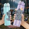 1PC Cute Baby Elephant Cartoon Print 750ml Color Plastic Sports Water Bottle Leakproof Flip Straw Lid Suitable for Sports Office Home Use