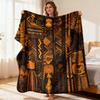 Soft Flannel Blanket with Unique Tribal Pattern Ancient African Style Brown Orange Abstract Art Print Cozy Warm Fabric for Sofa Re
