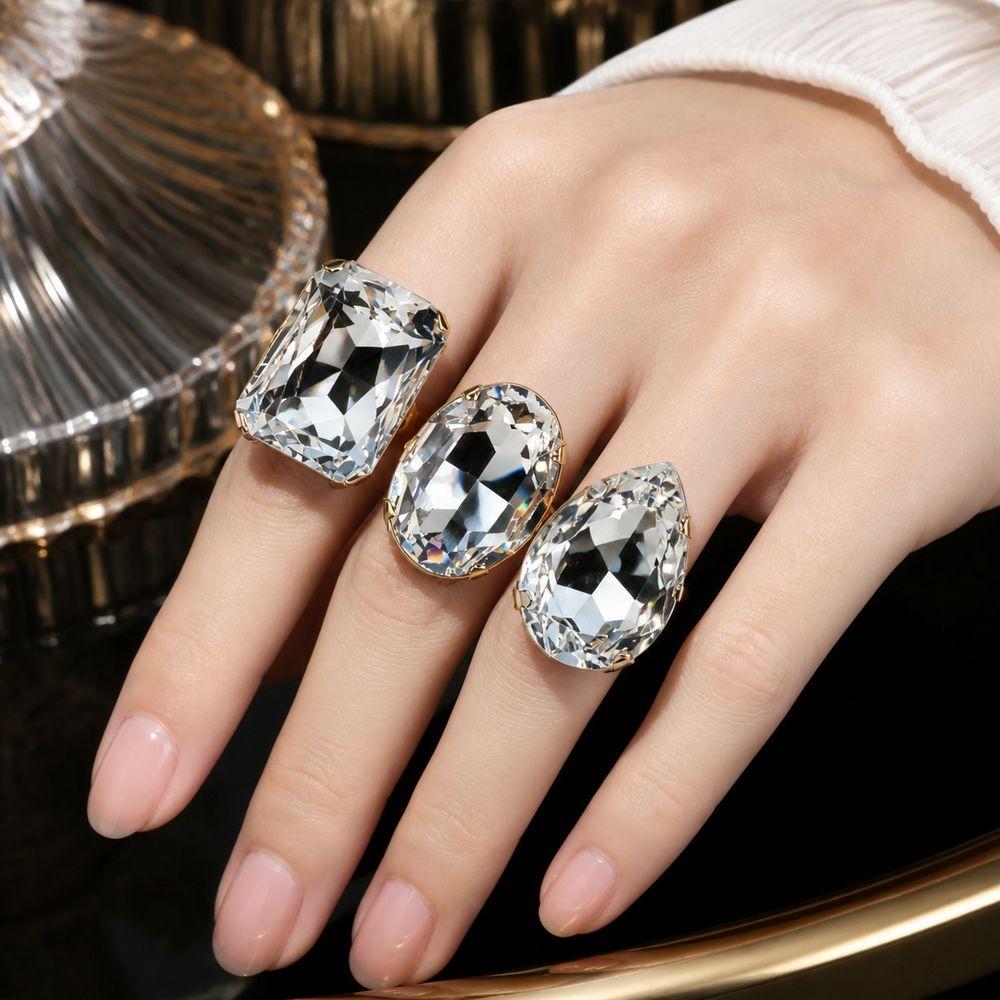 3PCs Square Shape Vintage Wedding Ring Adjustable Size Adjustable Crystal Ring Party Accessories