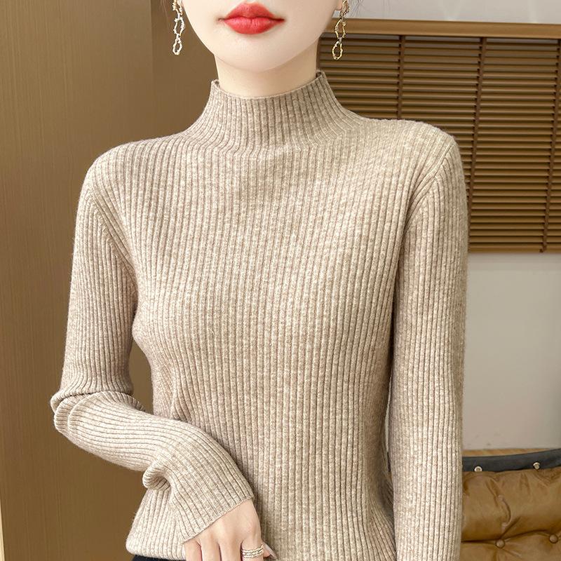 Herbst neues Damen Langarm Rollkragen Slim-Fit Rippstrick Lazy-Wind Pullover Strickpullover Unterhemd Oberbekleidung Innenbekleidung