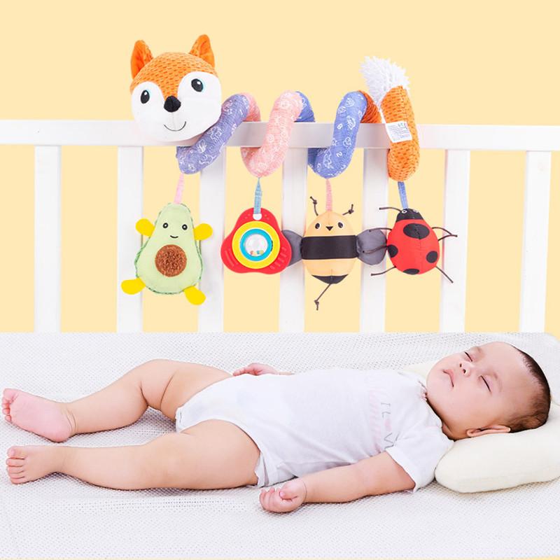 Soft Plush Infant Crib Mobile Bed Stroller Cartoon Animal Fox Toys Hanging Spiral Rattles Sound Paper Baby Early Educational Toy