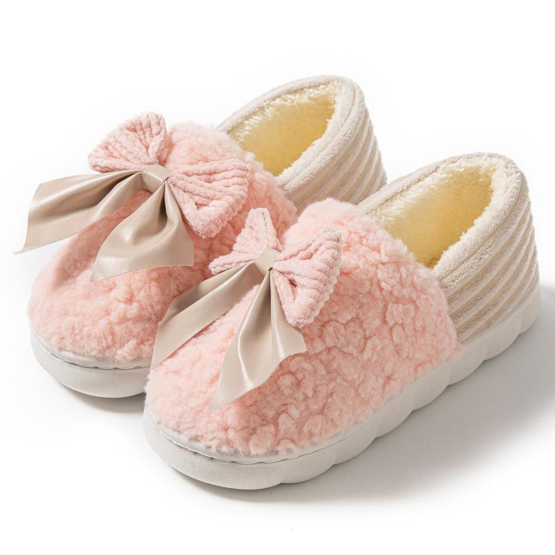 Cotton Slippers Winter Bag Heel Indoor Home Home Bow People Warm and Plush Household Fluffy Slippers Shoes