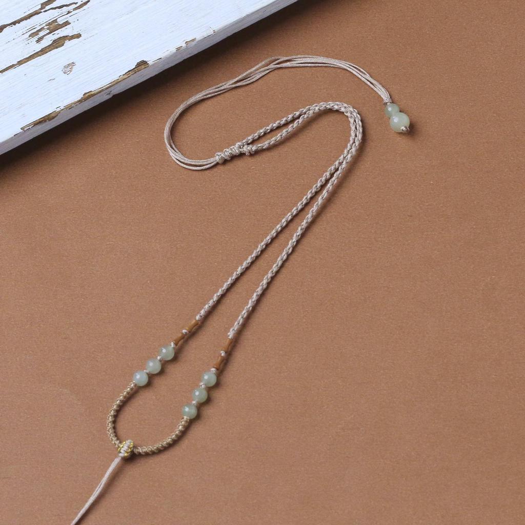 Elegant Unisex Jade Peace Buckle Pendant Necklace with Thin Red Rope